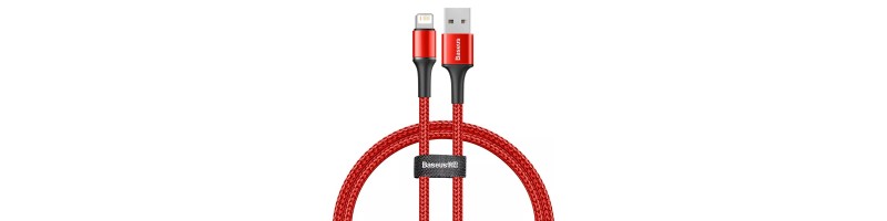 Baseus USB LED-es töltőkábel, gyorstöltés funkcióval iPhone 6, 6S, 7, 8, X, XS, XR, SE, 11, 12, 13, PRO, PRO MAX, PLUS készülékhez piros színben 3 méter